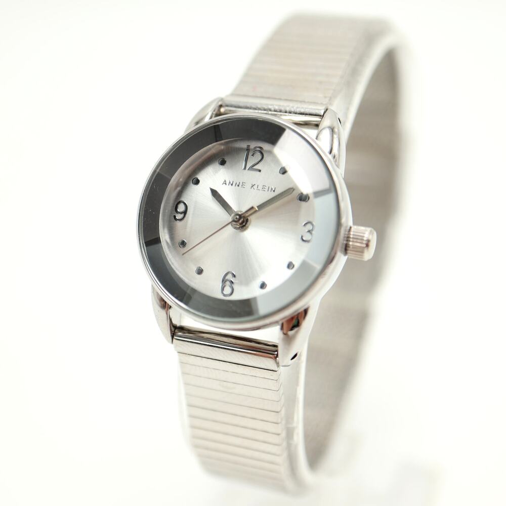 Anne Klein Silver Tone 23mm Womens Watch Round Faceted Crystal w New Battery